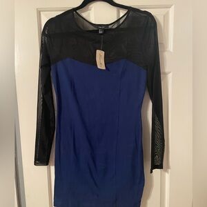 Forever 21 Blue Dress with Black Mesh Sleeves